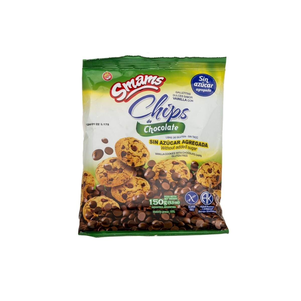 Galletas Chips De Chocolate Sin Azúcar Y Sin Gluten Smams 150g 