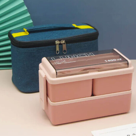 Set De Lunchera Vianda 2Pisos Tupper+ Botella 600ml Rosa