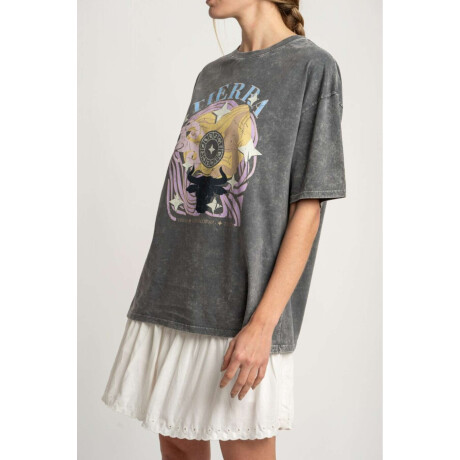Remera Algodon Lavado Print Gris