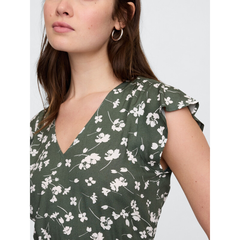 V-OPP SS TIE WAIST MINI OLIVE FLORAL