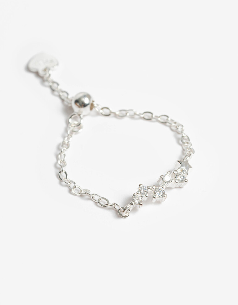 Anillos Chicos Strass Anillo Ajustable Plata 925 Y Cubic - Plateado