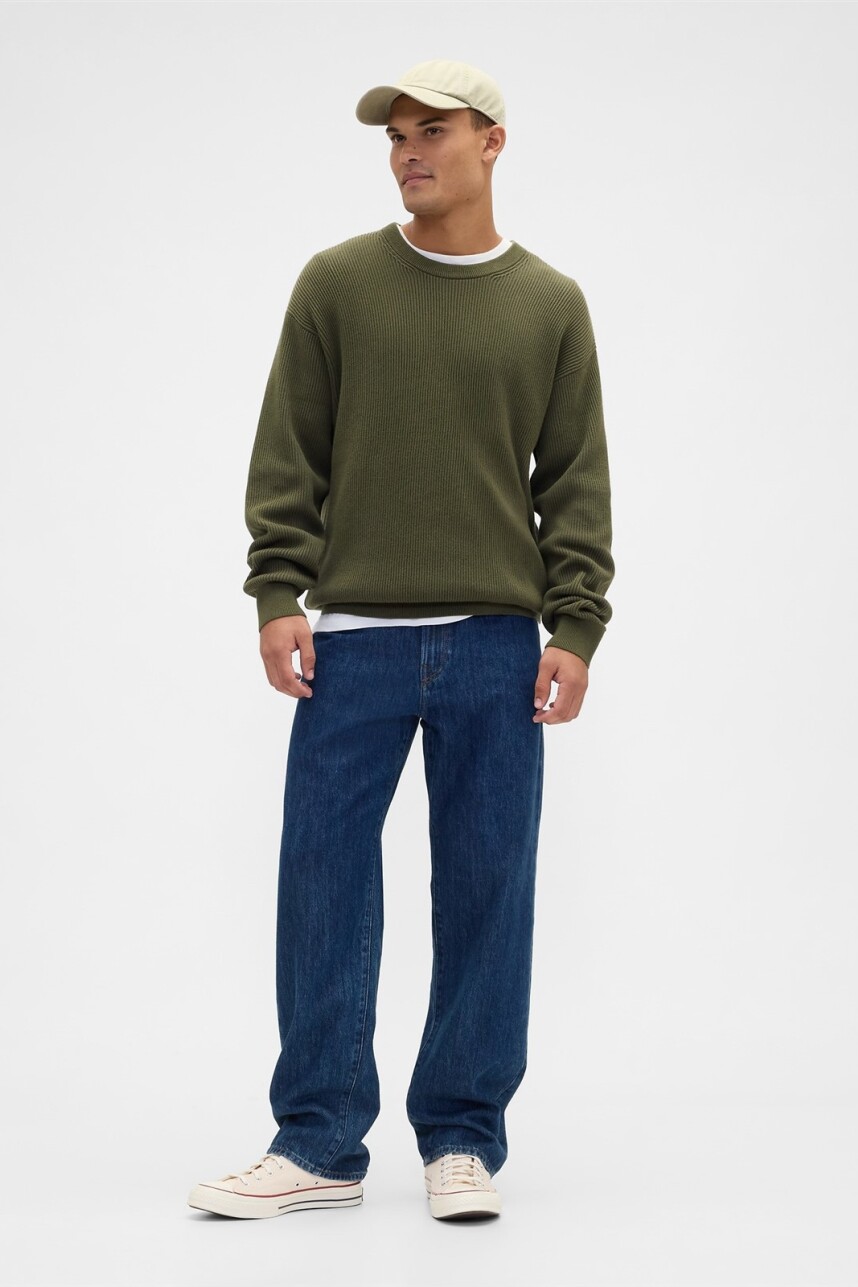 V-PLAITED RIB CREW Army Jacket Green