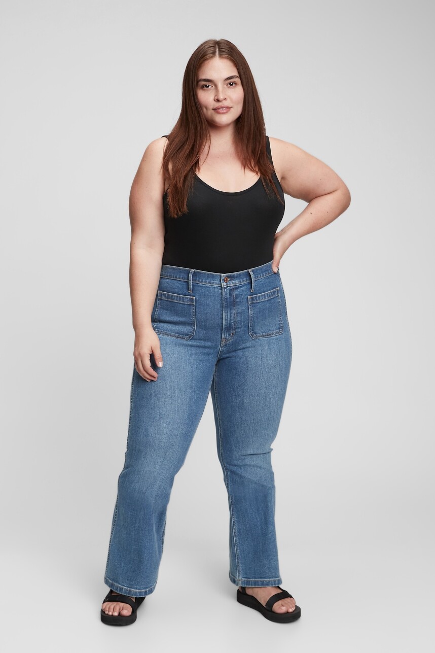Jean 70S Flare Tiro Alto Mujer Medium Indigo 8