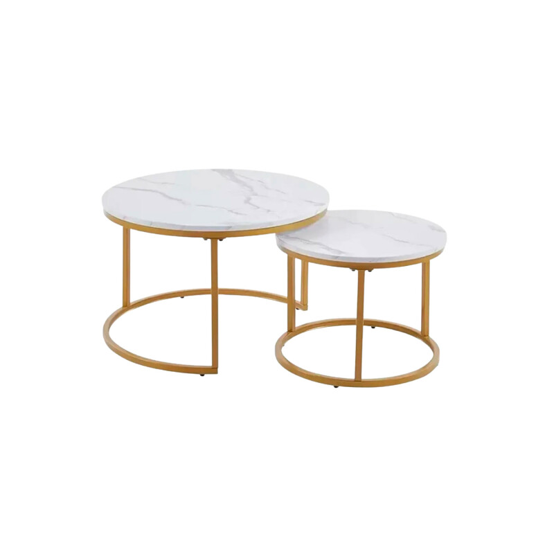 Set 2 mesas auxiliares ratonas tipo nido Doncaster Dorado/blanco