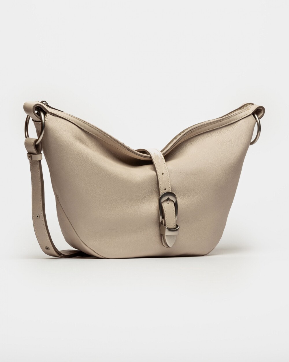 Bolso Bambu En Cuero Liso Satinado Natural