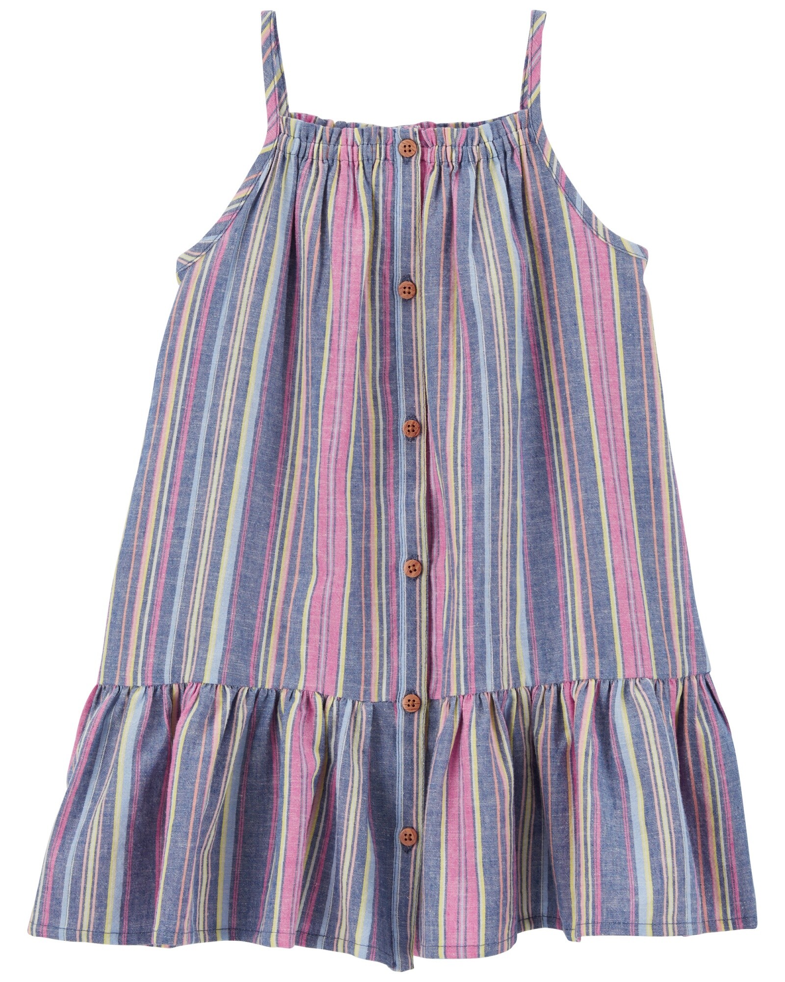 Vestido de lino abotonado diseño a rayas Sin color