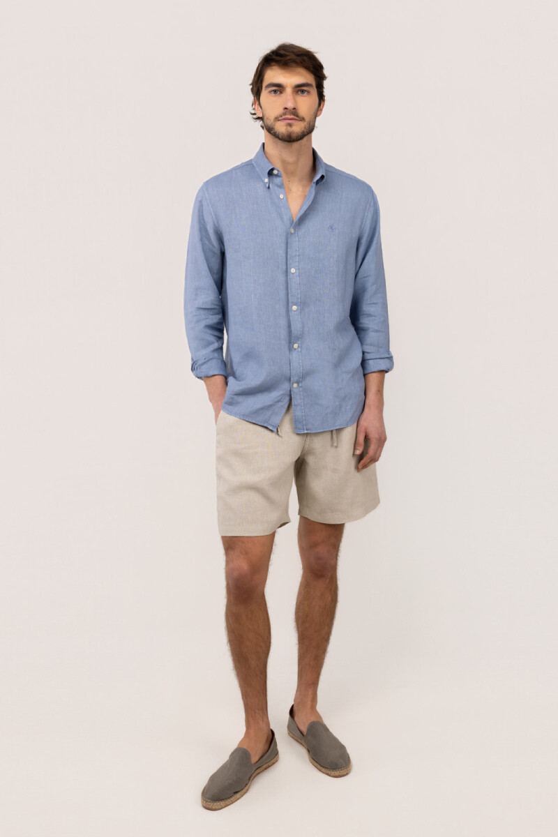 Camisa Lino Azul Medio