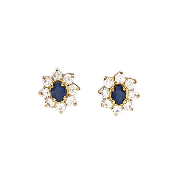 Caravanas Flor Zafiro de oro- Oro bajo - Zafiro y Zirconia- CA8052 conpiedra