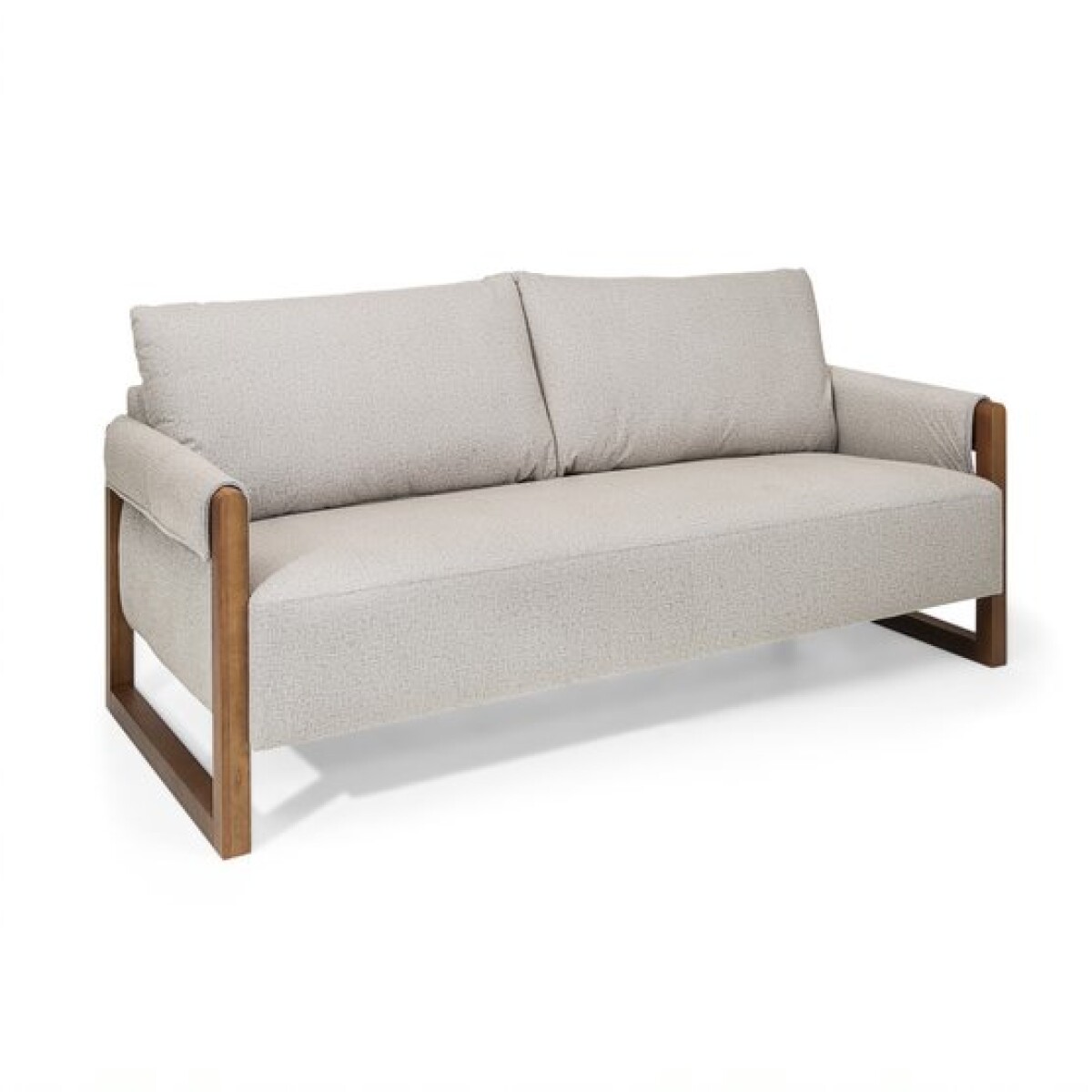 Sofa 3 cuerpos - Brazos madera - Tela Beige 