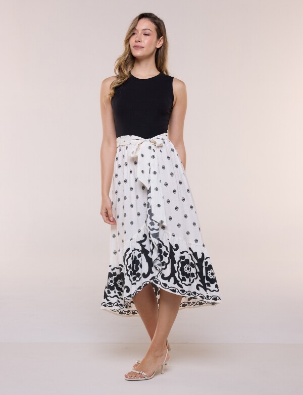 Vestido Combinado Con Lazo NEGRO/BLANCO