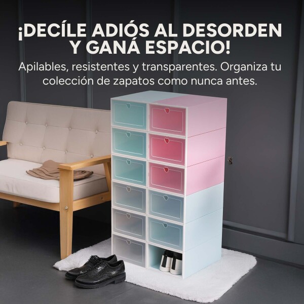 Caja Organizadora Zapatos Zapatera X6 Unidades Caja Apilable Color Variante Corazonblanco