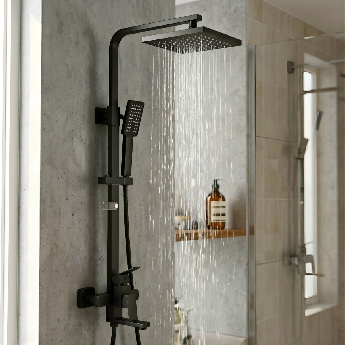 Barral Ducha Negro Mate Con Monocomando Bañera Duchero 