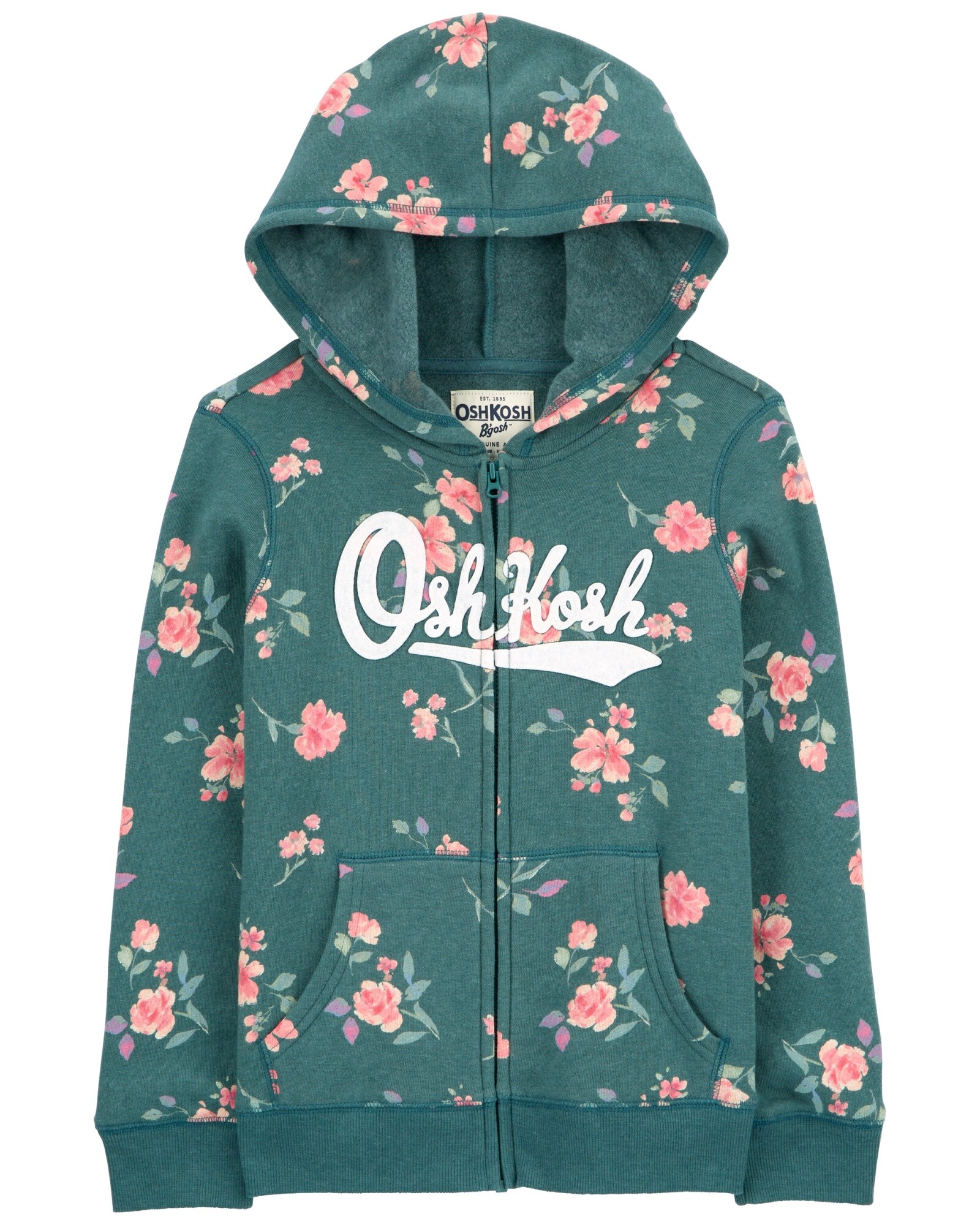 Campera de algodón, con capucha y logo, diseño floral. Talles 6-14 Sin color