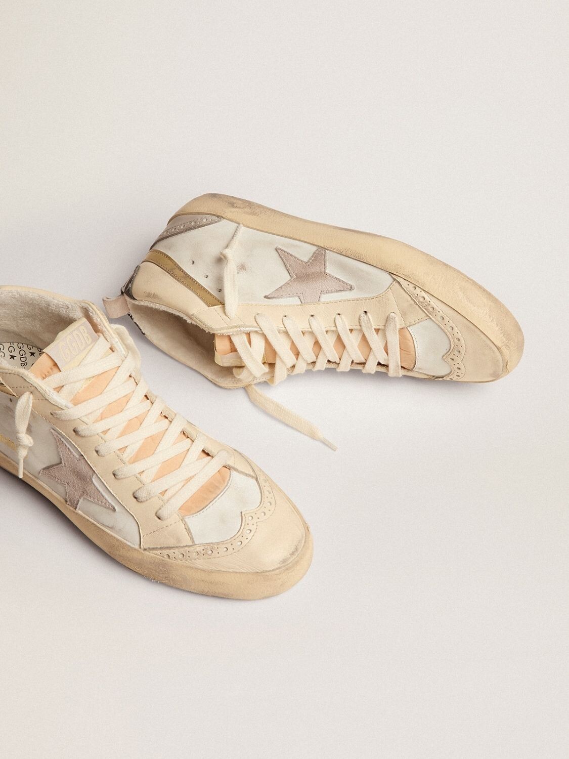 Golden Goose-Botines de cuero acordonados, Mid Star Blanco