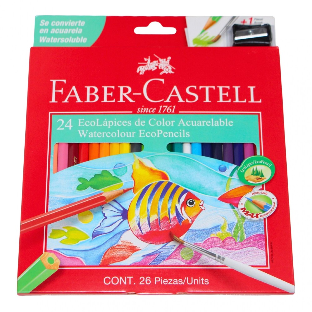 LAPICES DE COLORES ACUARELABLES X 24 UNIDADES MÁS PINCEL Y SACAPUNTAS FABER LAPICES DE COLORES ACUARELABLES X 24 UNIDADES MÁS PINCEL Y SACAPUNTAS FABER