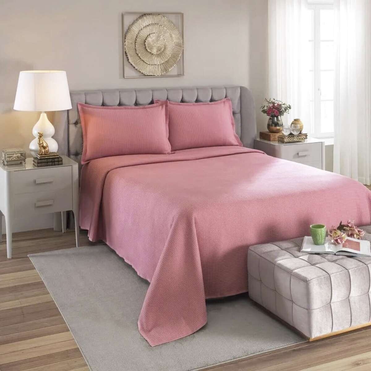 Juego Colcha y Funda Piquet Dohler 1 Plaza 100% Algodón - Rosa 