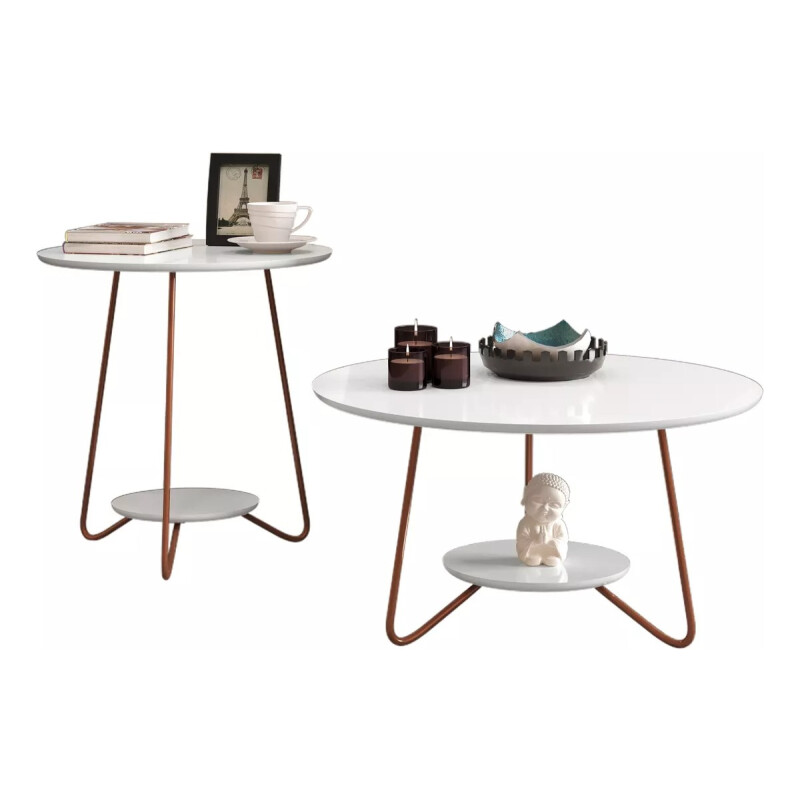 Set Mesa Ratona + Mesa Auxiliar Living Nordico Blanco