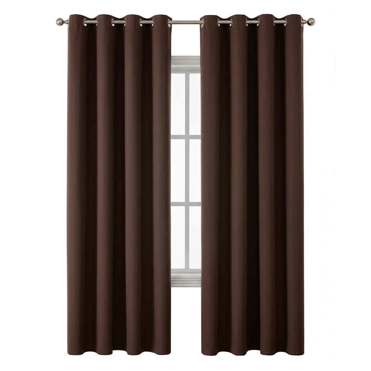 Cortina Blackout 100% Engomada Termica Set 2 Paños Tipo Lino - Color Marrón Café 