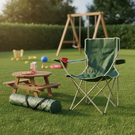 Silla Plegable Infantil 50kg Reforzada Con Portavaso Y Funda Verde