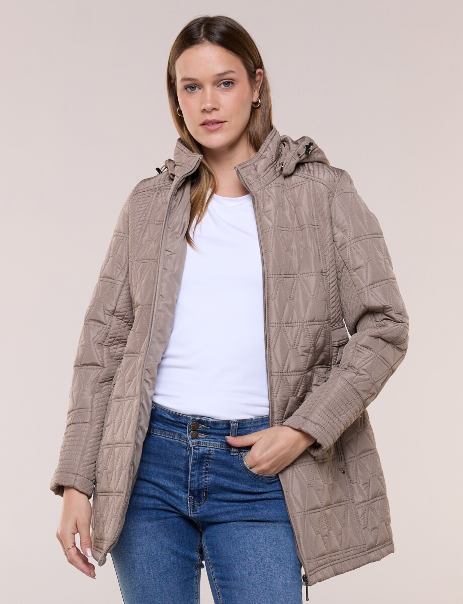 Campera Larga Capitoneada Con Capucha Desmontable - Tostado 