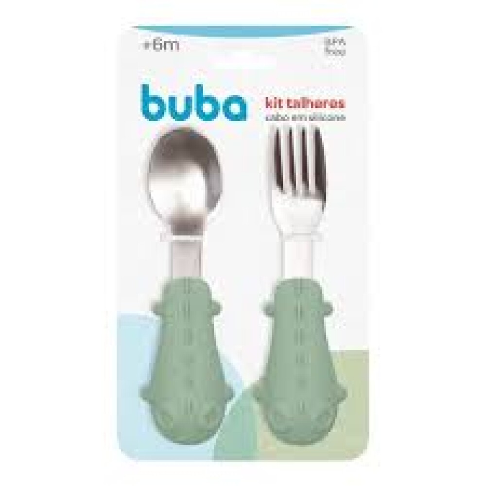 Set cubiertos metal silicona BUBA verde