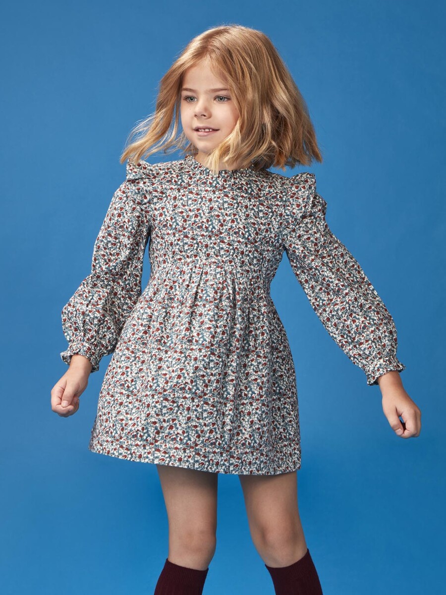 Vestido Estampado De Flores Azulado