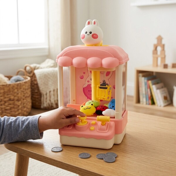 Máquina Infantil Grúa Agarra Juguetes Peluches Con Sonido Variante Color Rosa