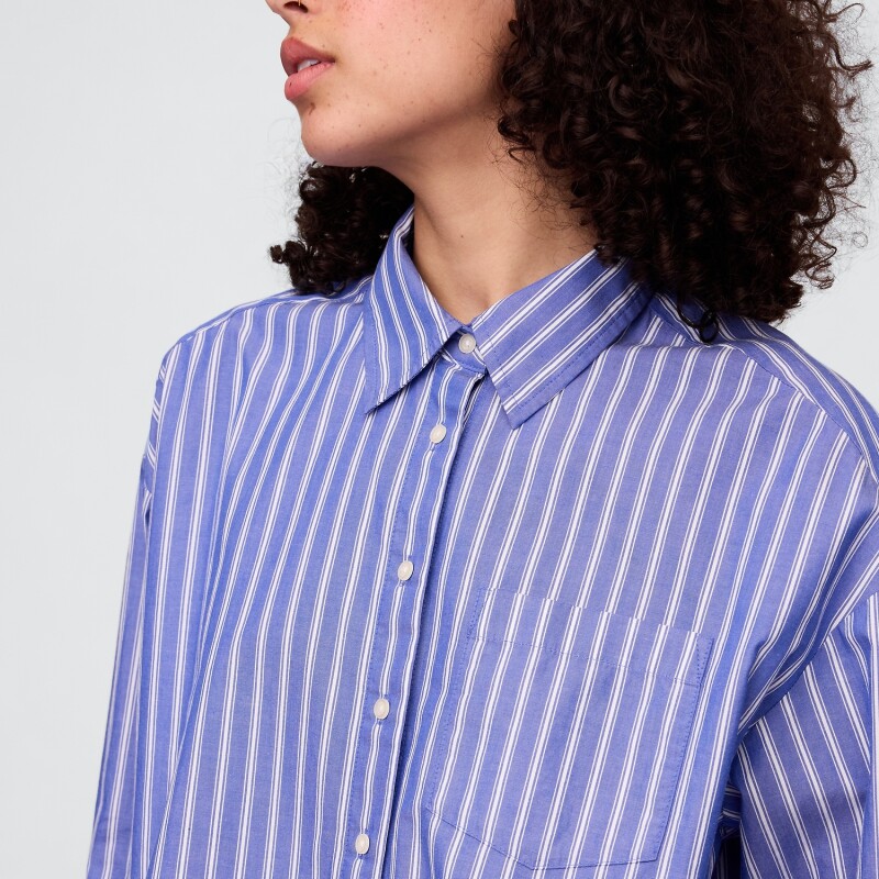 V-POPLIN BIG SHIRT BLUE WHITE STRIPE