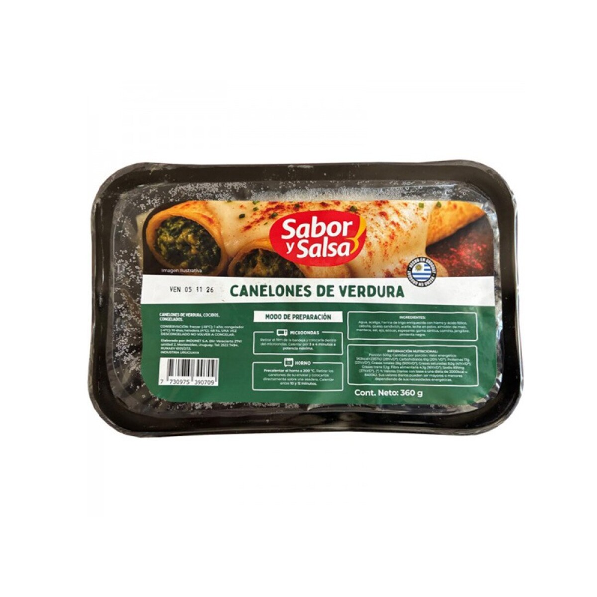 Canelones De Verdura 360 Gramos Sabor Y Salsa 