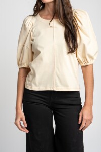 Remera Algodón Manga Globo Beige