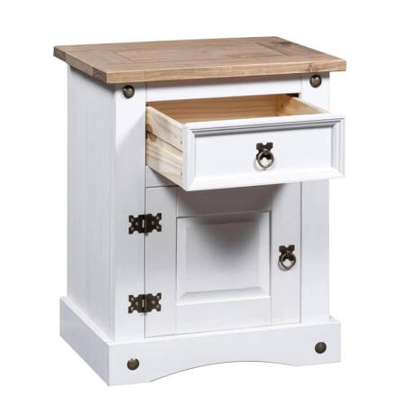 Mesa de luz 1 cajón 1 puerta - Madera maciza / Línea Mexicana blanco