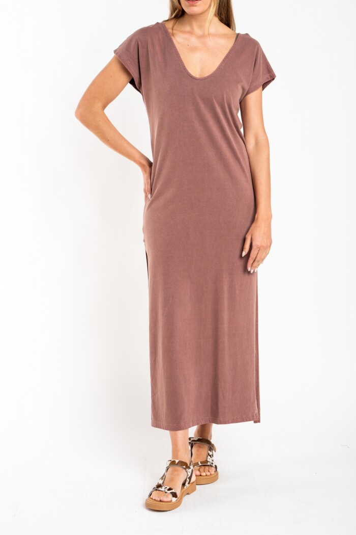 Vestido Algodon Lavado Marron