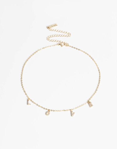 Collares Cortos Strass Collar "love" Con Cubic - Dorado