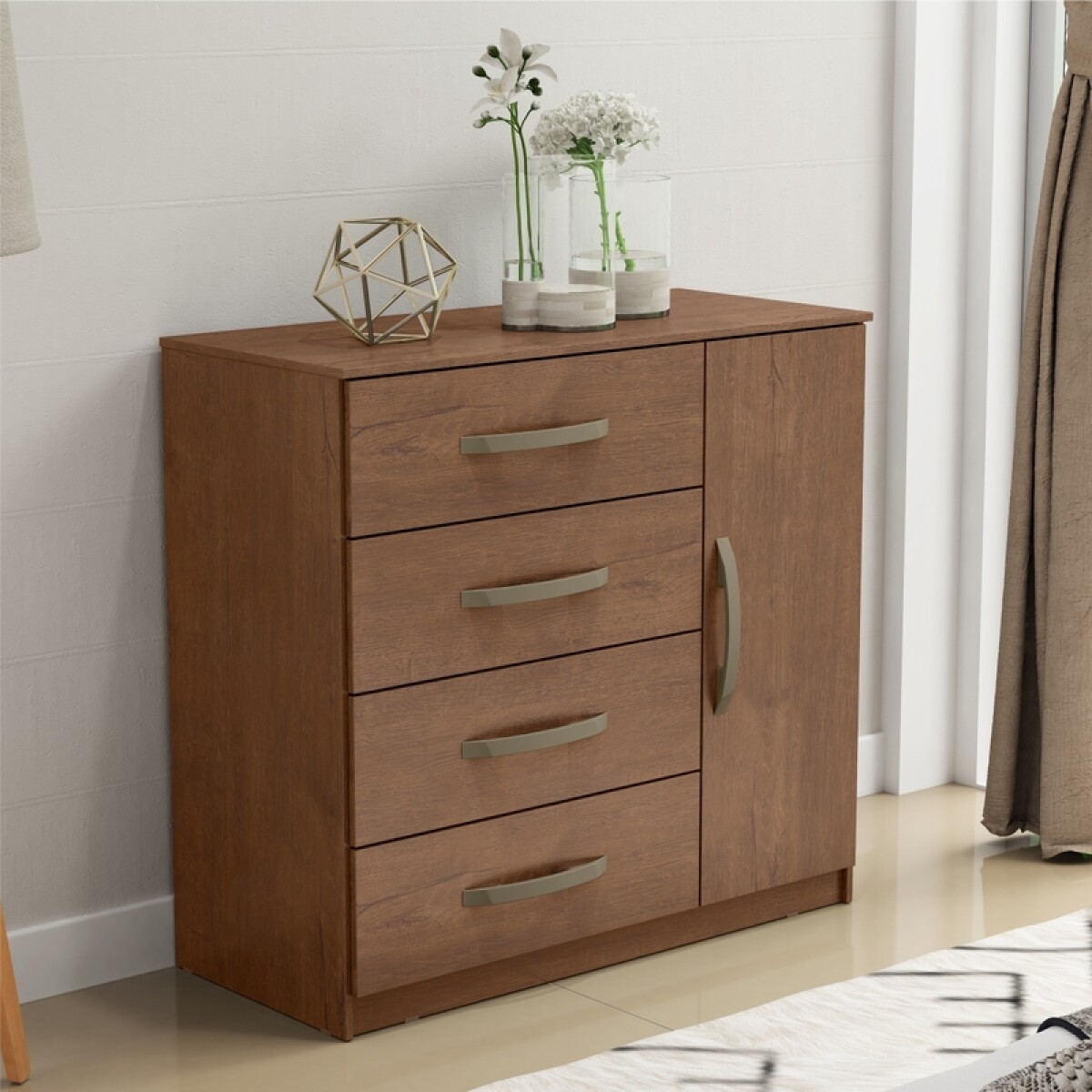 Cómoda Cajonera para Dormitorio de 4 Cajones y 1 Puerta en MDP - Dakar 