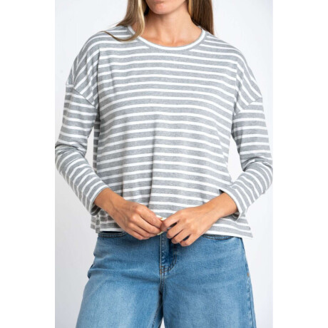 Remera Algodon Elastano Rayada Gris Melange