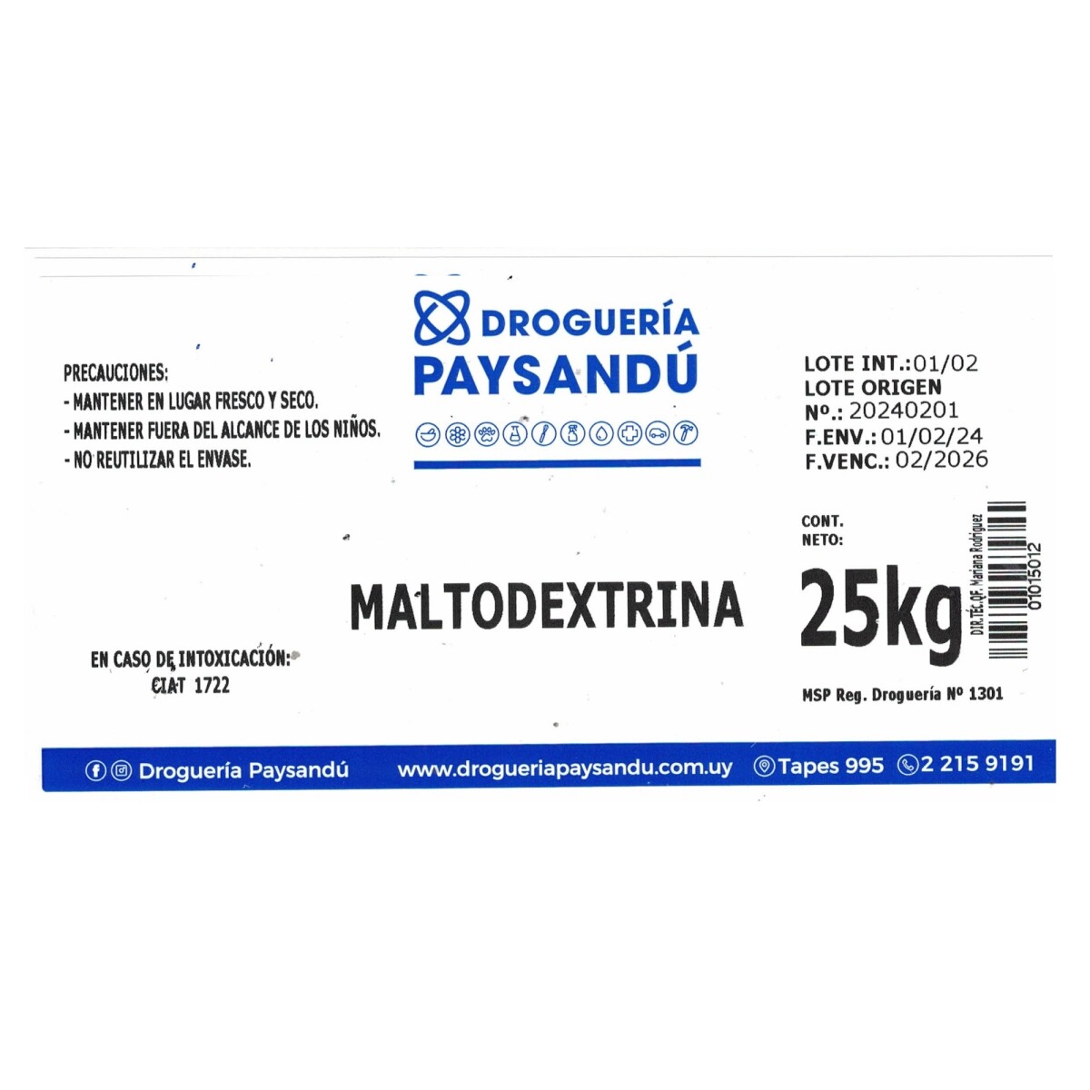 Maltodextrina - 25 kg 