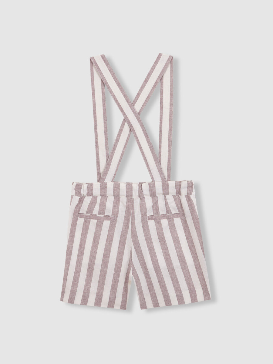 Pantalon Corto De Rayas Con Tirantes Berenjena