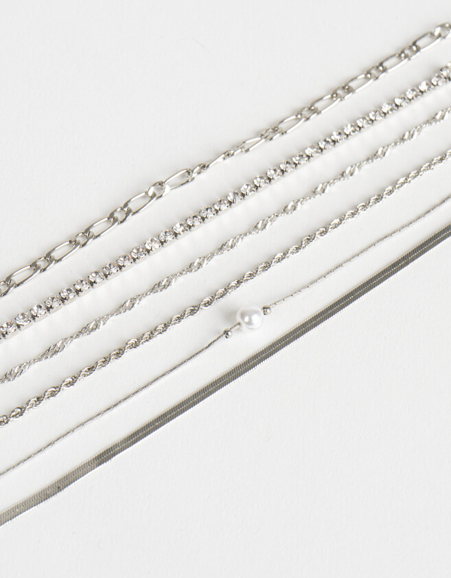 Pulseras Flexibles Sets Multi Cadenas Set De Pulseras Con Strass - Plateado