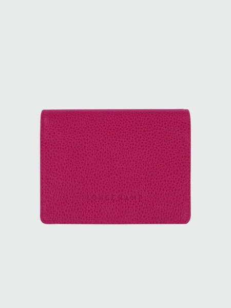 Longchamp -Billetera compacta de cuero, Le Foulonné Fucsia