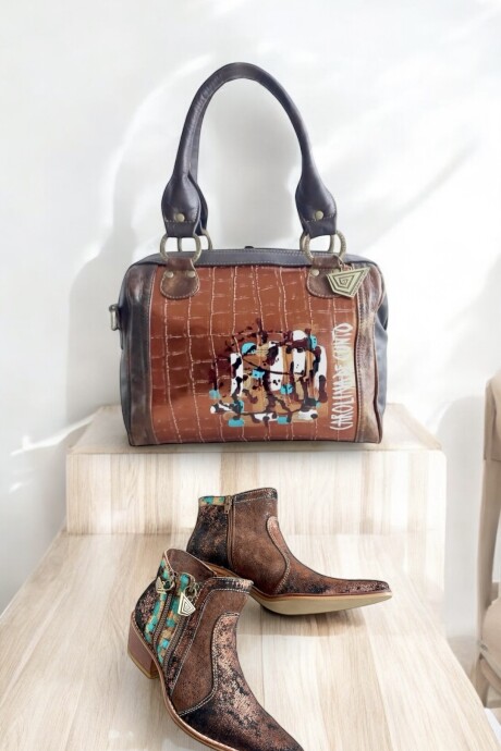 Bolso Kanda Chocolate Y Cobre Con Arte. Bolso Kanda Chocolate Y Cobre Con Arte.