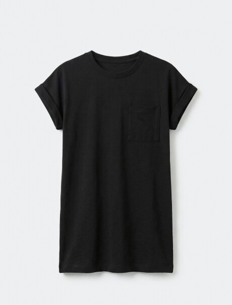 VESTIDO BÁSICO FEMENINO MANGA CORTA CON BOLSILLO NEGRO