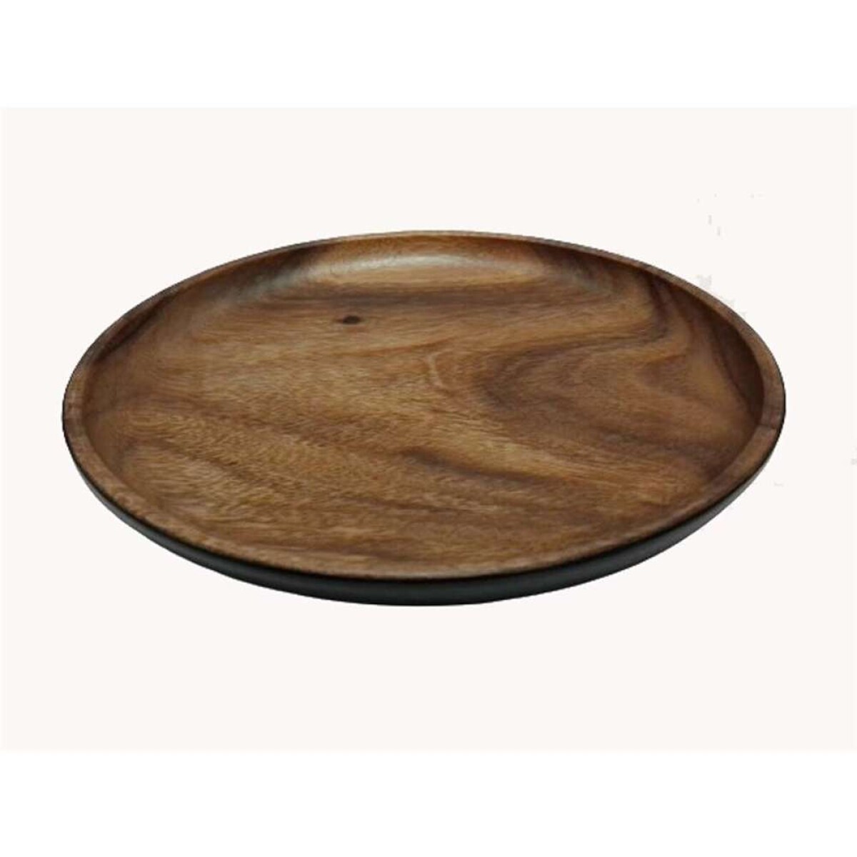 Plato Redondo Ext Col Negro 25Cms Madera Acacia 