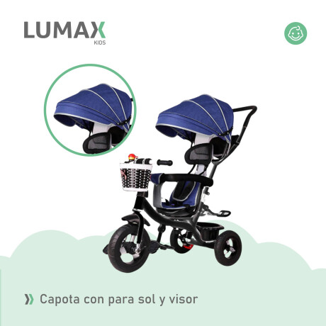 Coche Triciclo a Pedal C/Guía y Capota giratorio 360 - Azul Azul