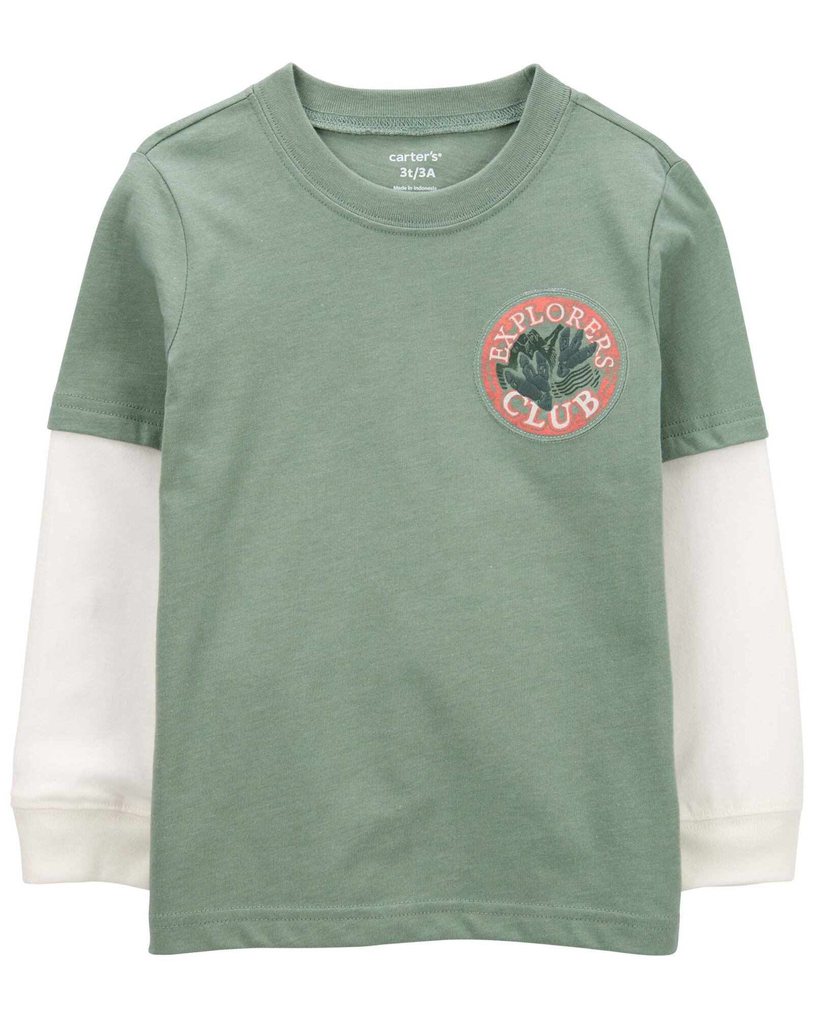 Remera de algodón, mangas largas en capas, diseño dinos Remera de algodón, mangas largas en capas, diseño dinos