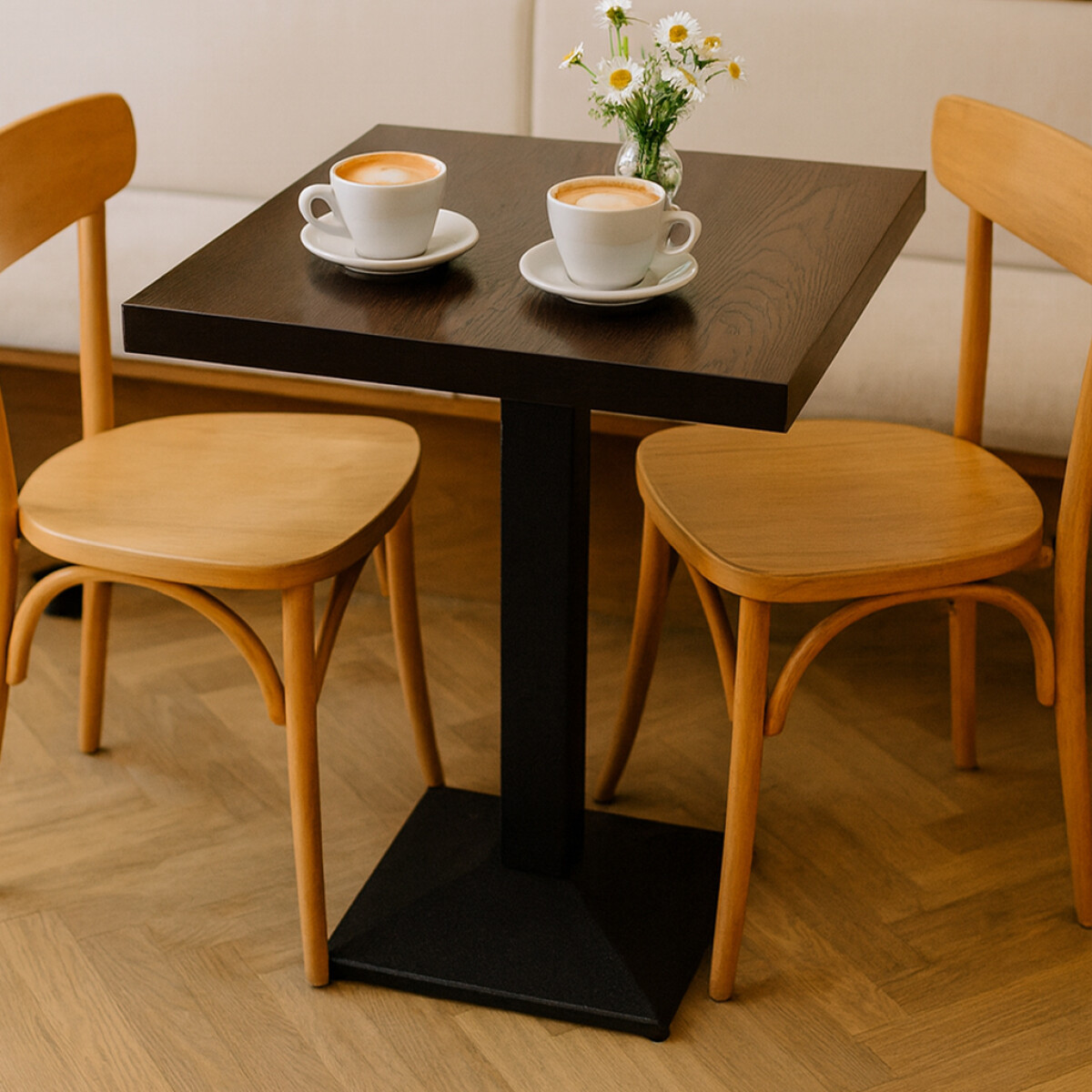 Mesa De Bar Cuadrada De Madera Y Metal - Marron oscuro 