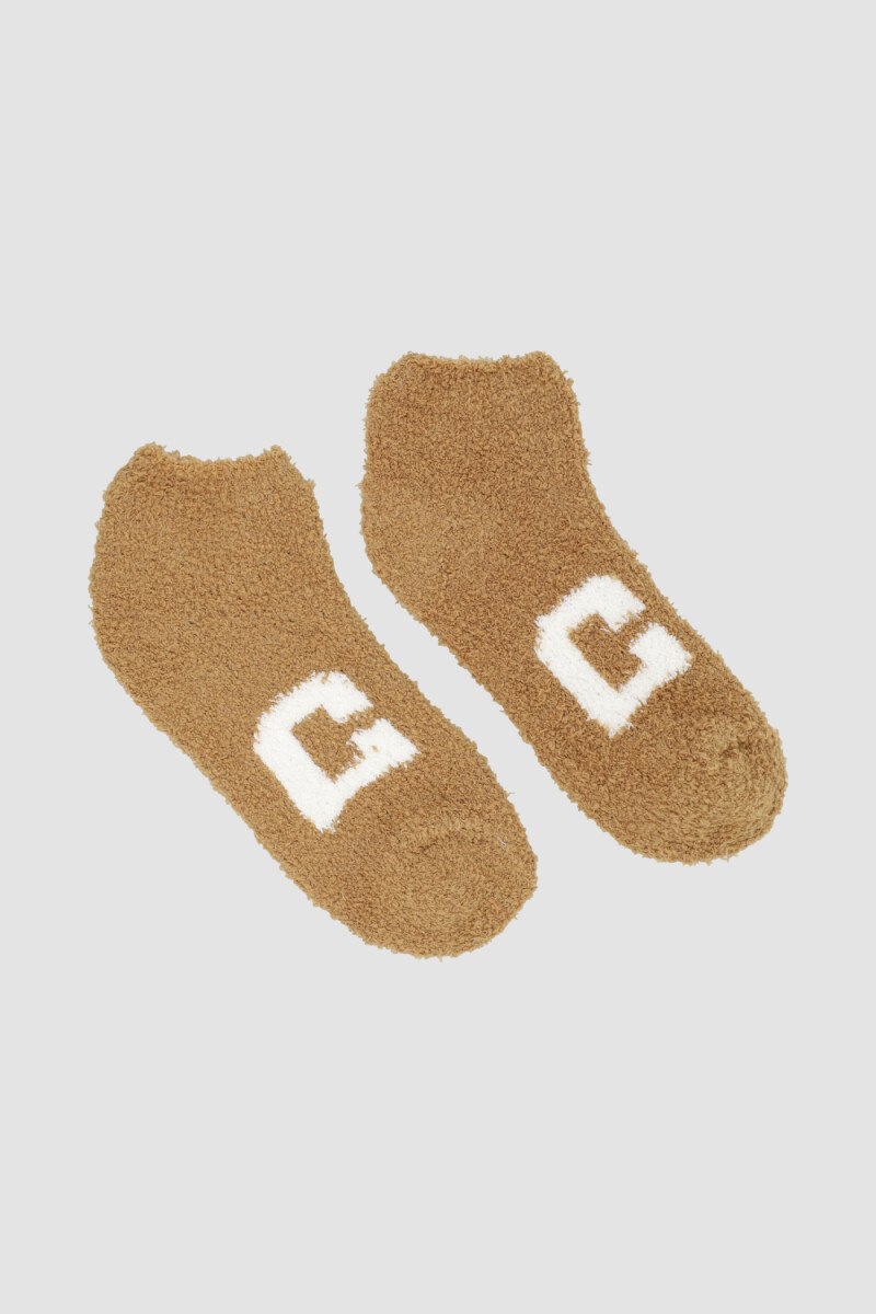 Medias damas corta chenille con antideslizante - Mostaza 