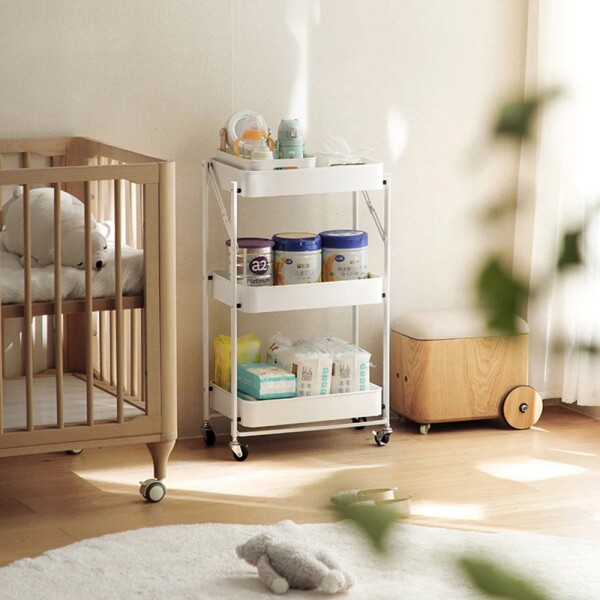 Carro Organizador 3 Estantes Con Ruedas Multiuso Plegable Color Variante Blanco