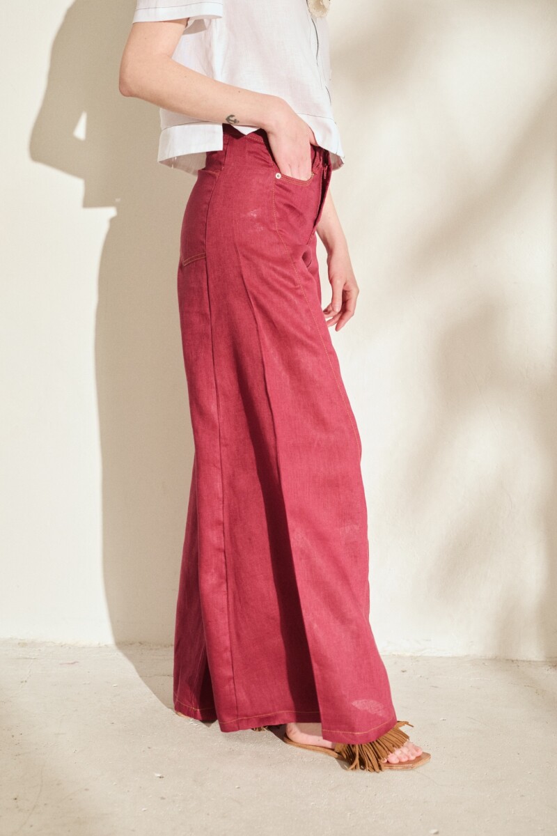 PANTALON WIDE XL LINEN SS27 Bordo