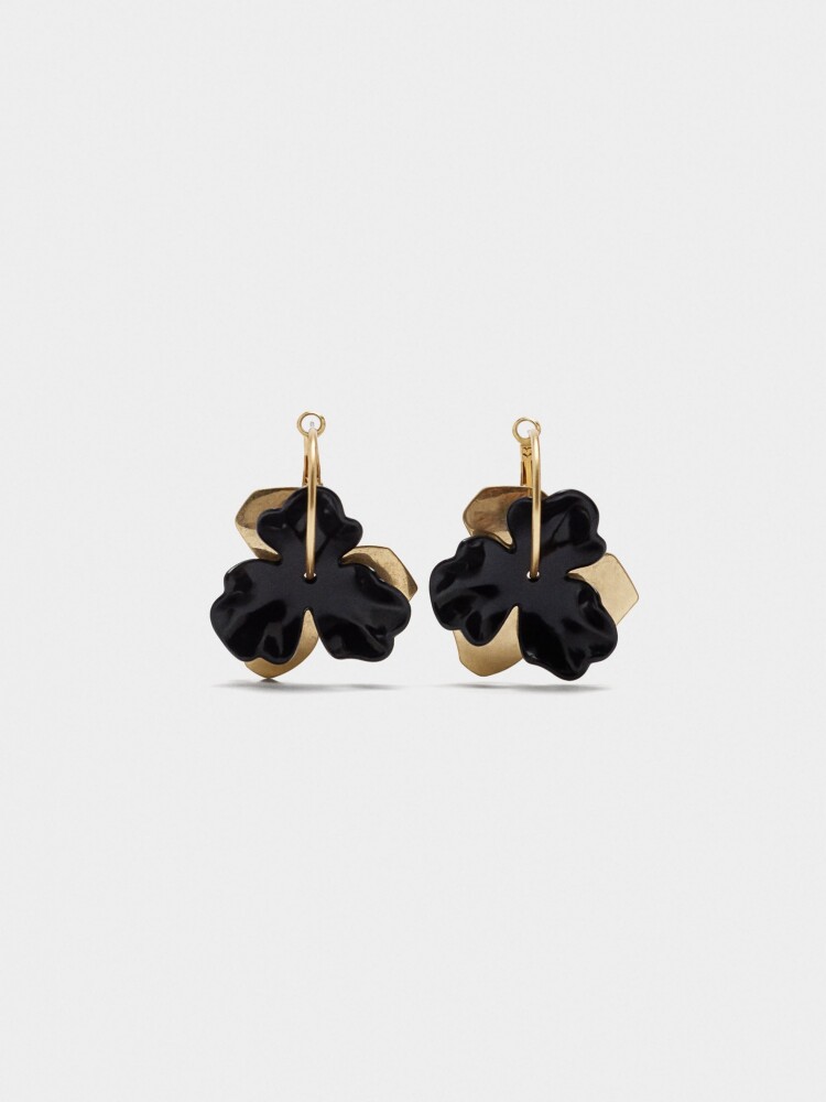 Aros Con Flor De Resina negro