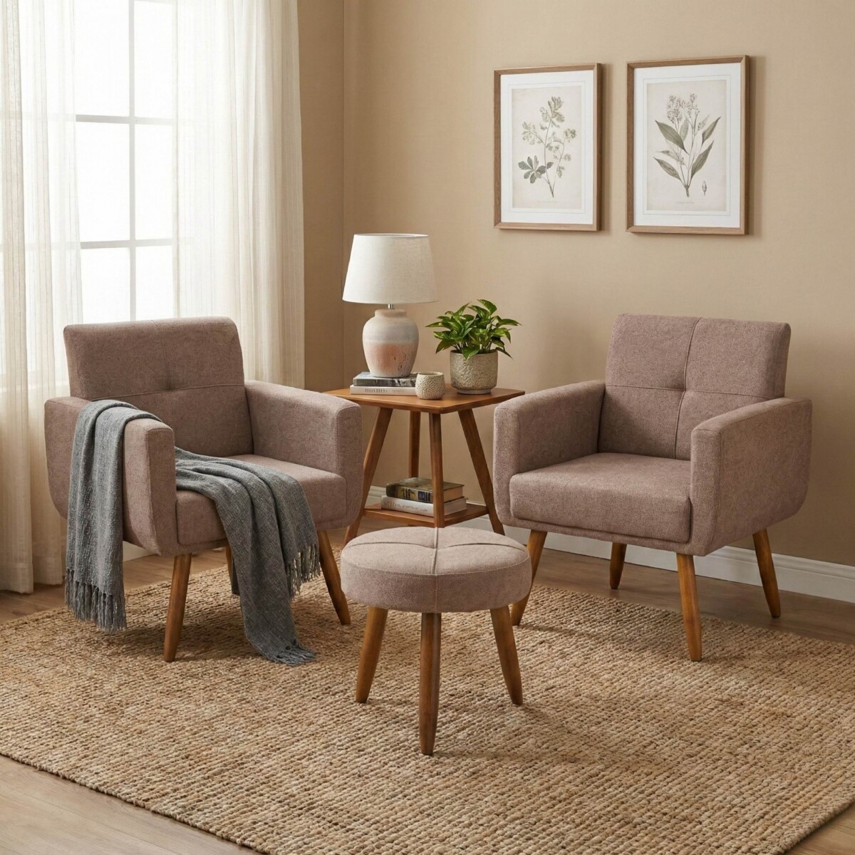 Butaca Havana Moderna x2 + Puff Marrón 